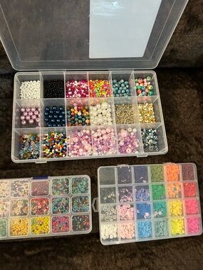 Clear Plastic Compartment Storage Box with Multi-Color Bead Organization